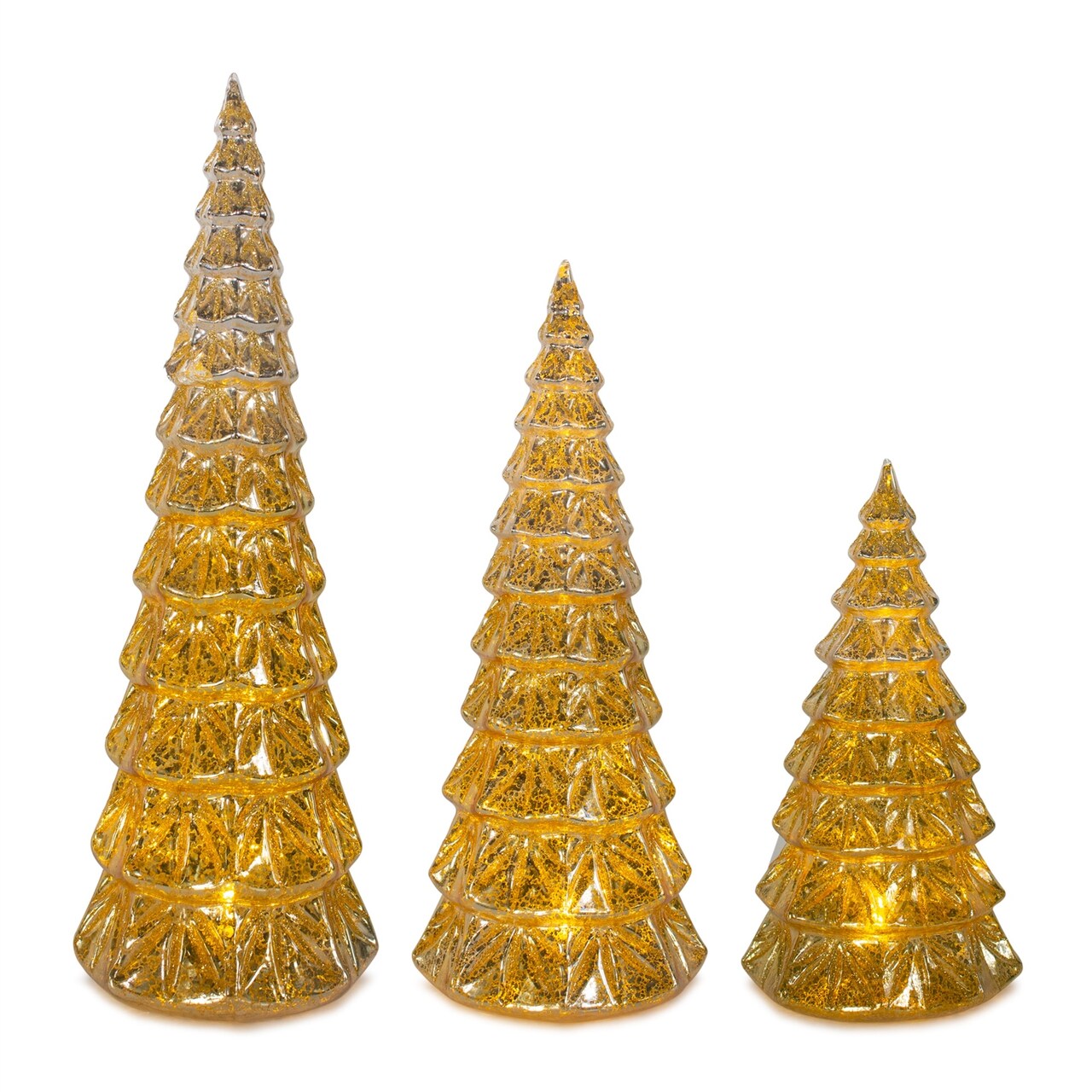 Melrose Set of 3 LED Lighted Gold Christmas Tree Tabletop Decors 12"